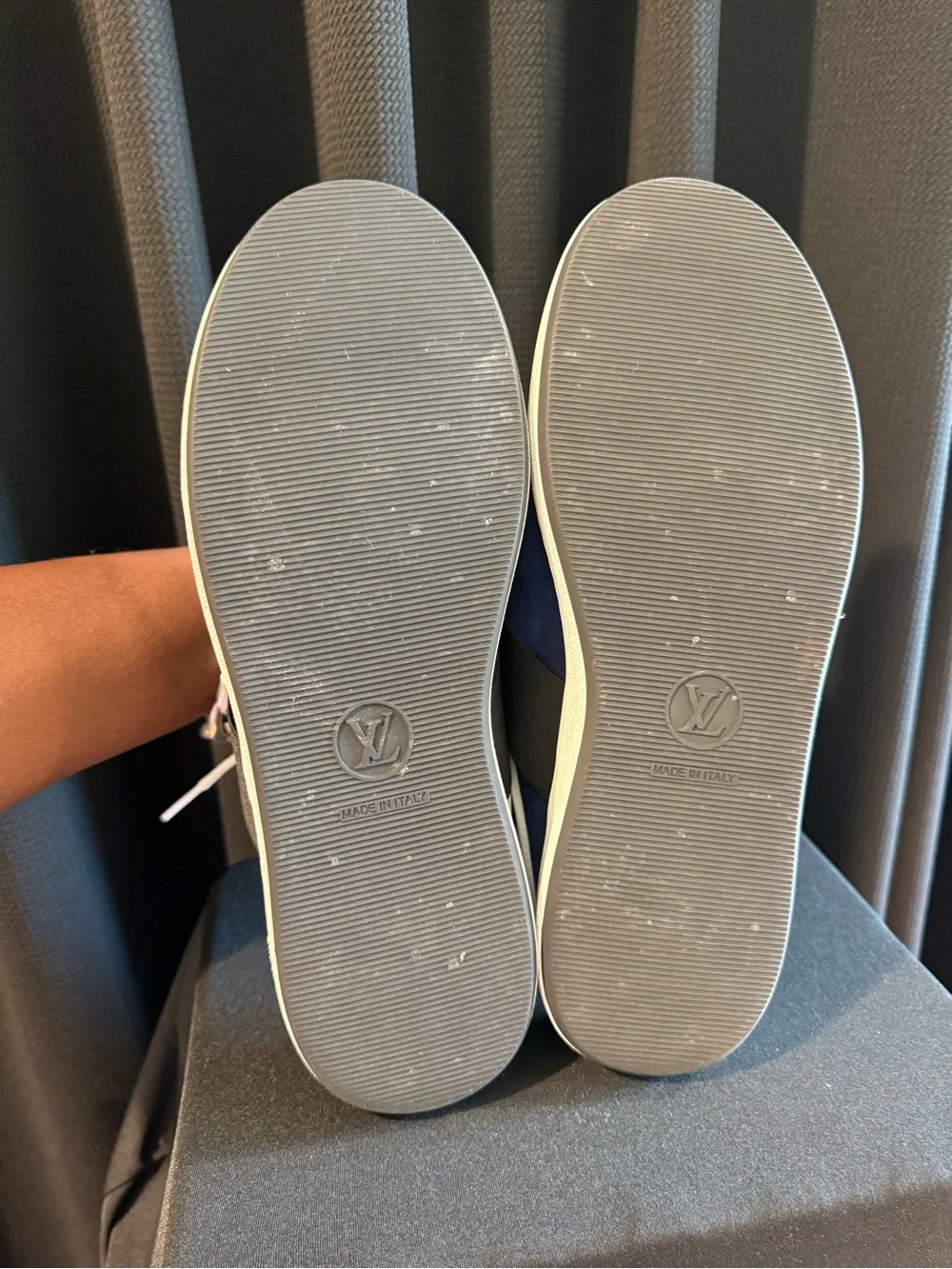 Louis Vuitton Blue, Brown and White Suede Low-Top Sneakers